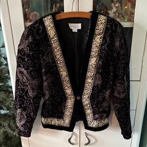 Scott McClintock Sportswear sz 8 Vintage Black and Gold Velvety Blazer euc